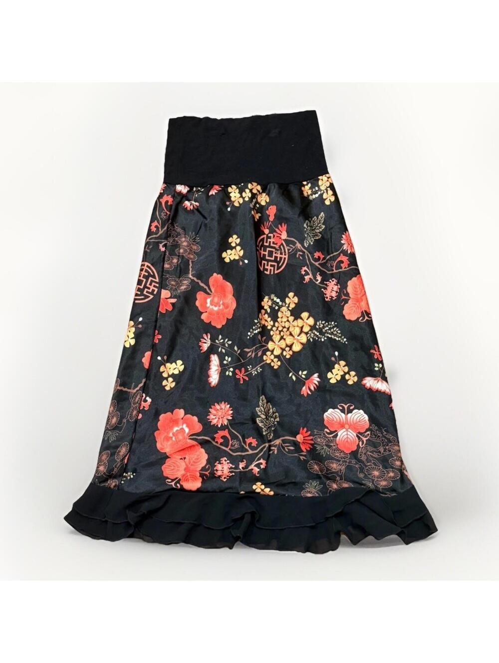 Daniel Rainn Black Floral Chiffon Skirt Ruffle Hem Women’s L